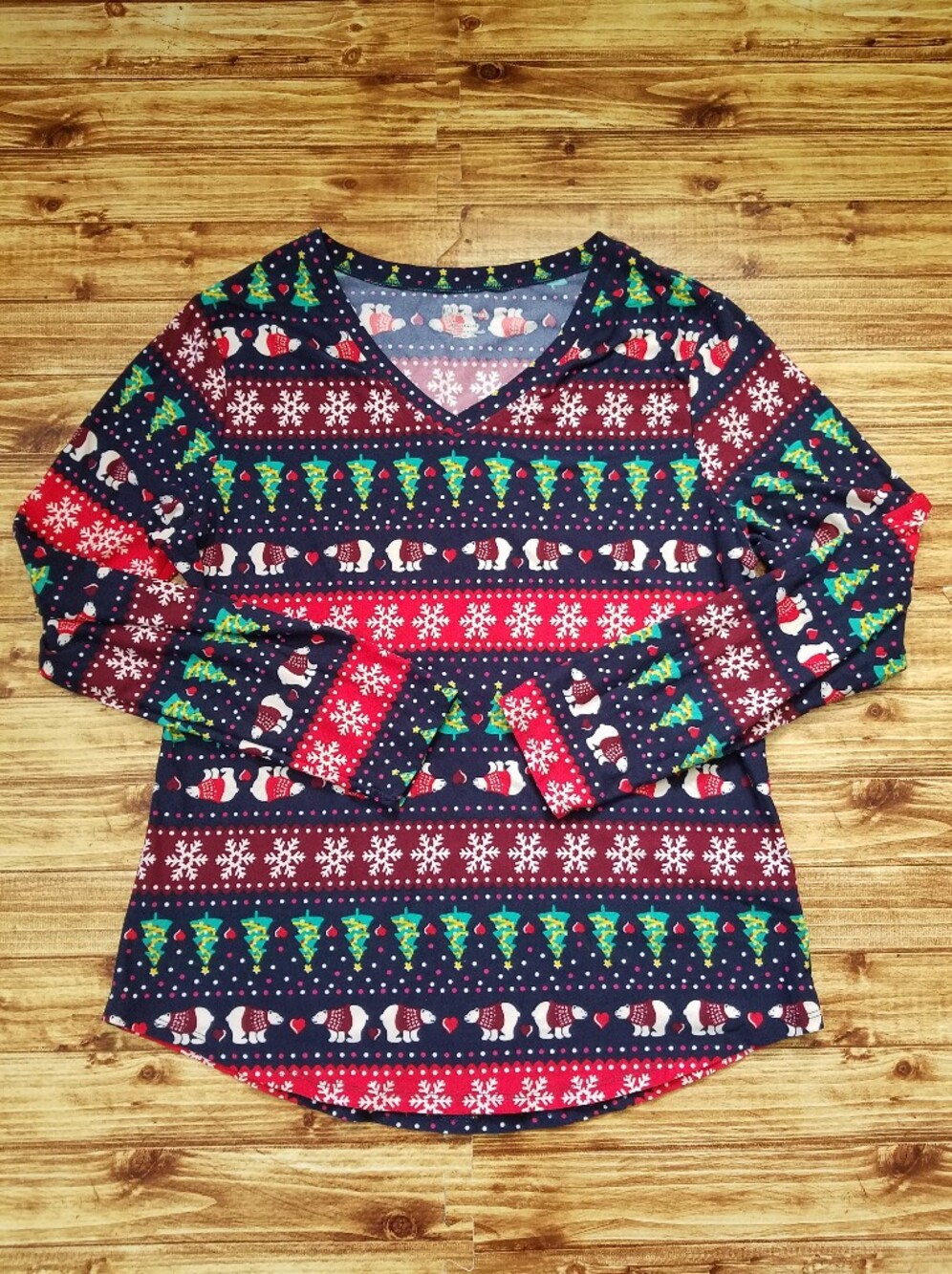 No Boundaries Blue Long Sleeve Shirt Polar Bears Snowflake Women's XXL 19 Junior